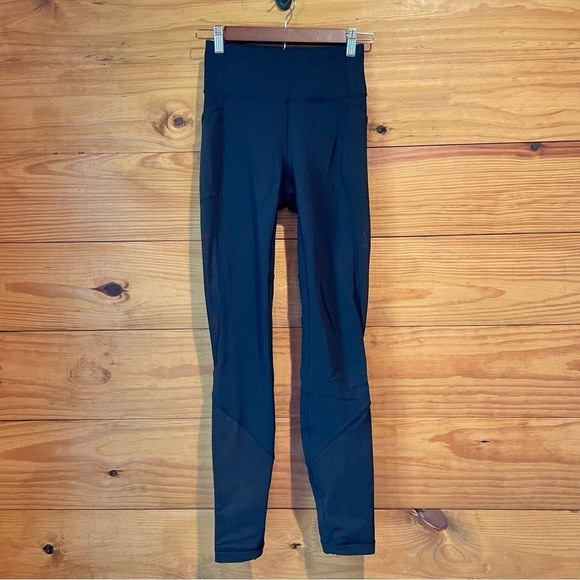 Lululemon Black Mesh 28” Full Length High Rise Activewear Workout Leggings 4 - Picture 1 of 12